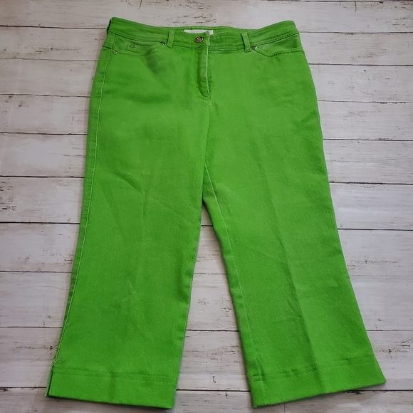 Escada lime green capri cropped jean pants size 8 - Picture 2 of 8